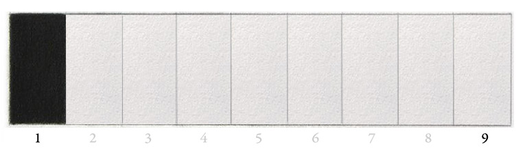 Value Scale step 2 - Starting with the extremes: 1 and 9.