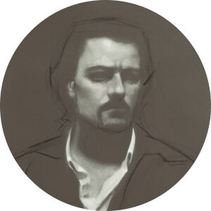 Pen and ink portrait painting from observation